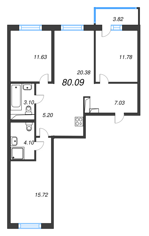 4 ккв (Евро) 80,1 м²