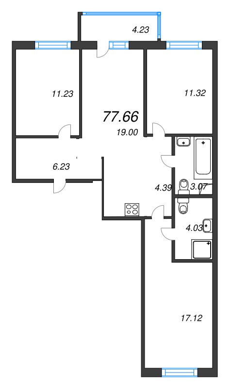4 ккв (Евро) 77,7 м²