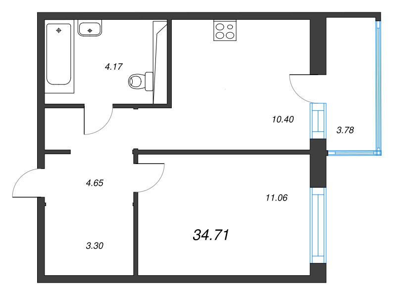 1 ккв 34,7 м²