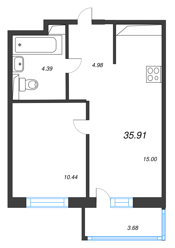 2 ккв (Евро) 35,9 м²
