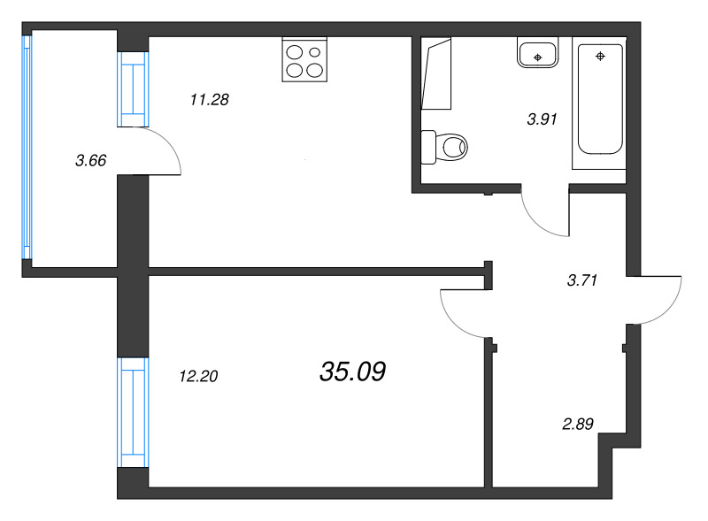 1 ккв 35,1 м²