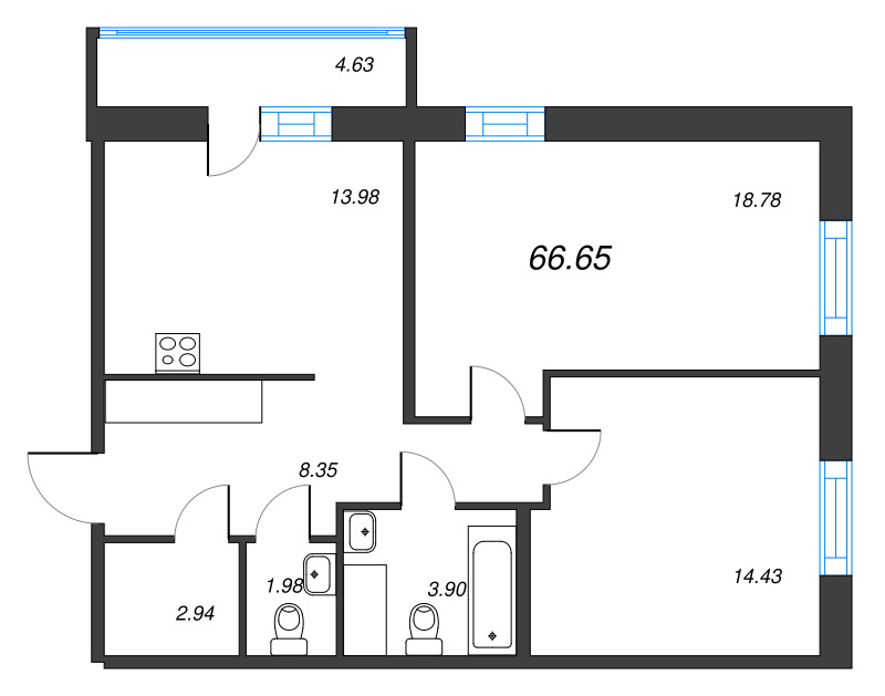 2 ккв 66,7 м²