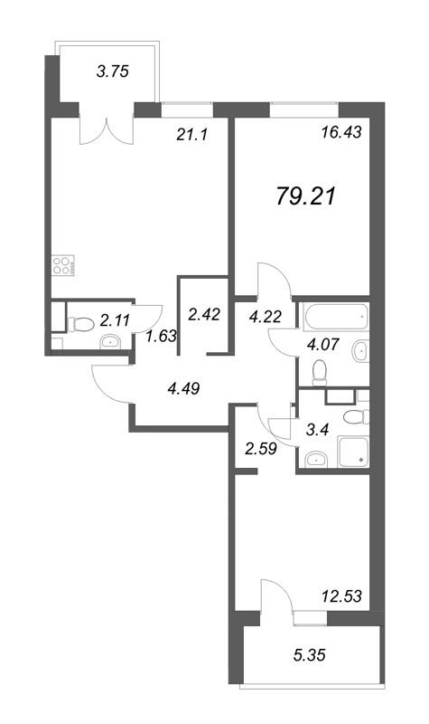 3 ккв (Евро) 78,4 м²