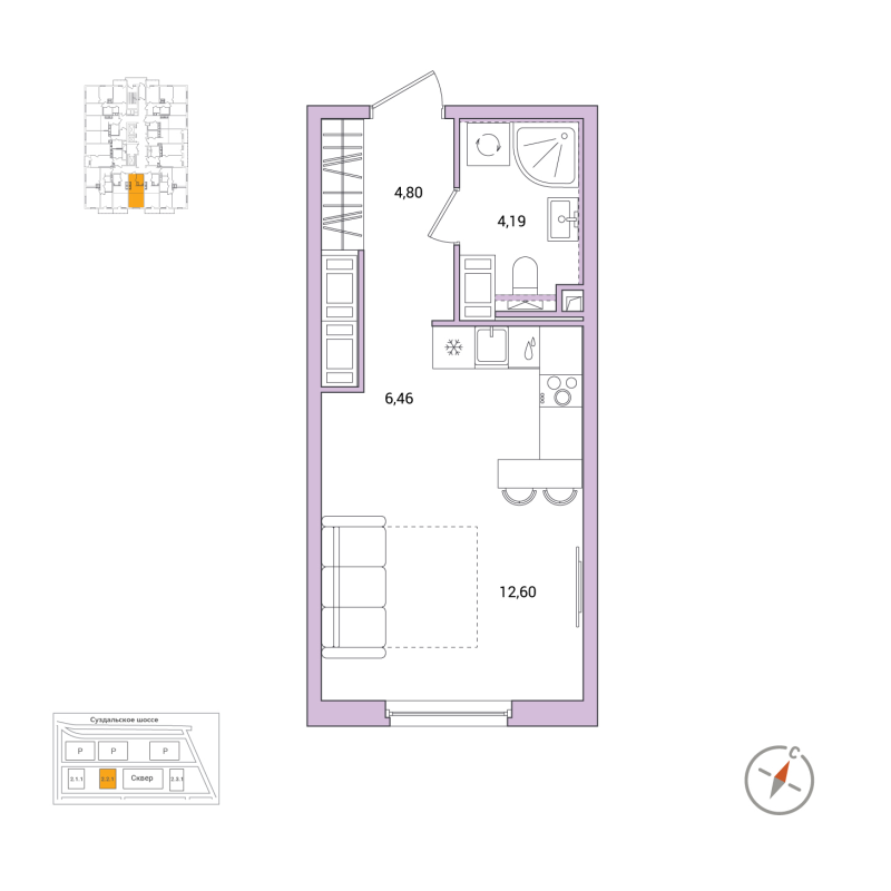 Студия 28,1 м²