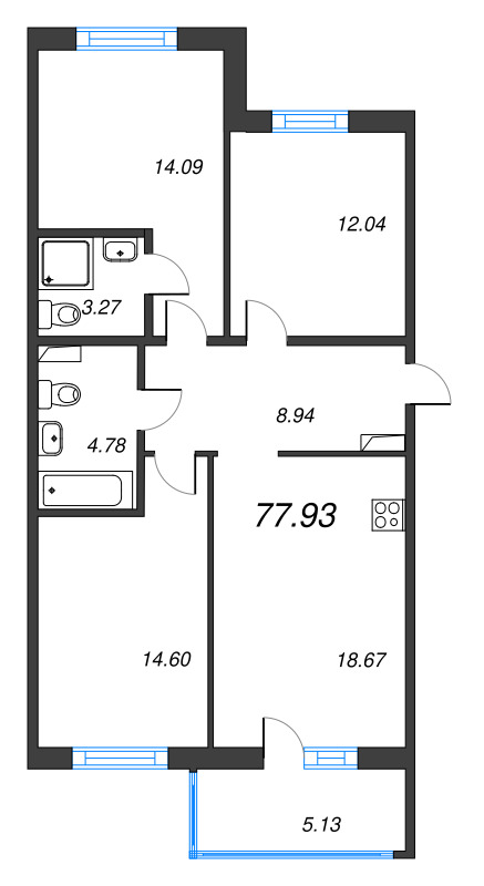 4 ккв (Евро) 77,9 м²