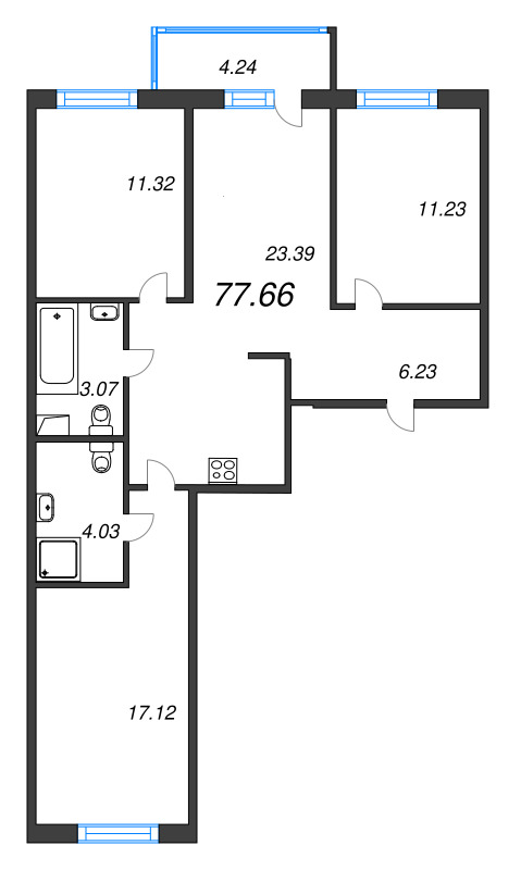 4 ккв (Евро) 77,7 м²