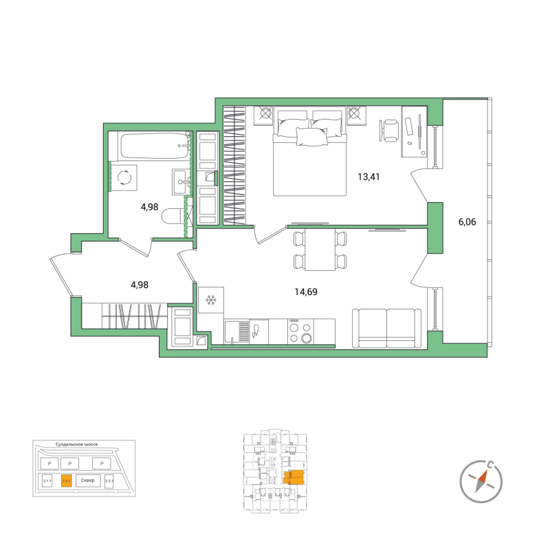 1 ккв 41,1 м²