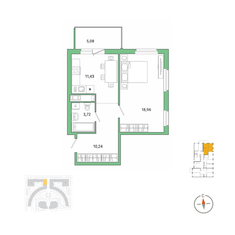 1 ккв 45,5 м²