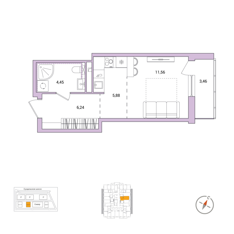 Студия 29,9 м²