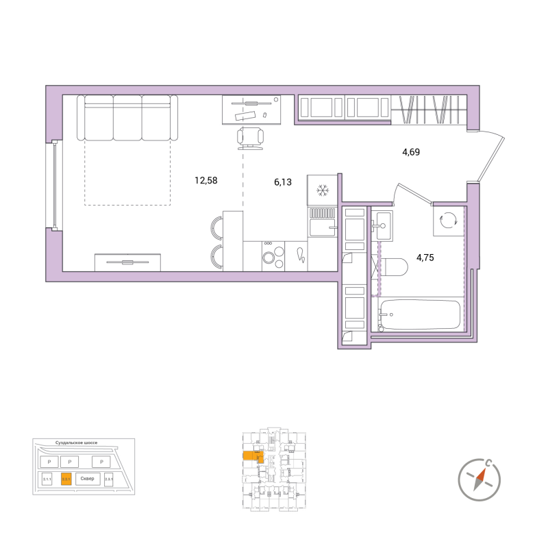 Студия 28,2 м²