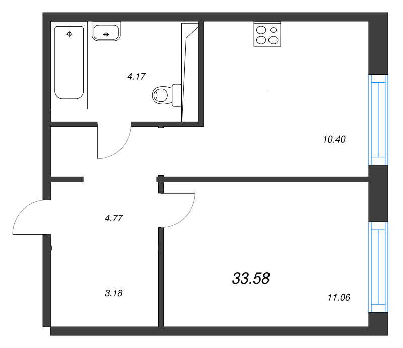 1 ккв 33,6 м²