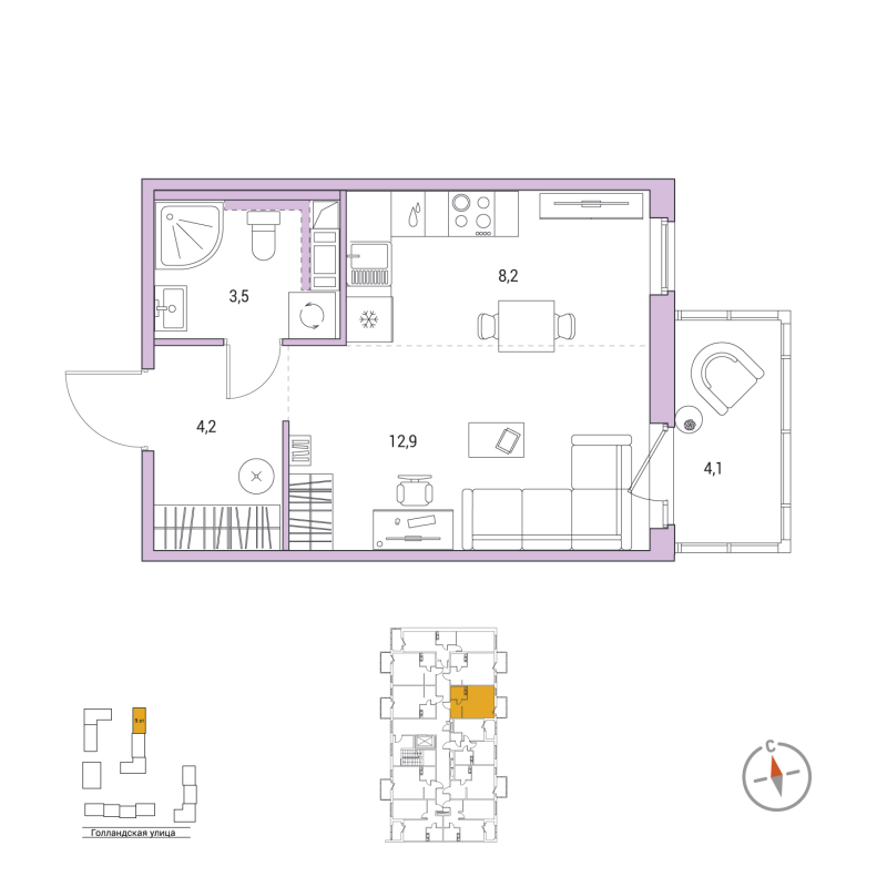 Студия 30 м²