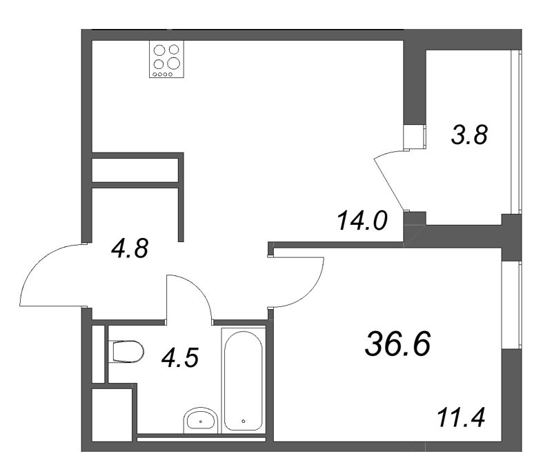 1 ккв 36,6 м²