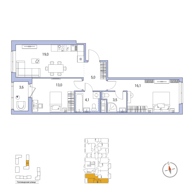 3 ккв (Евро) 62,5 м²