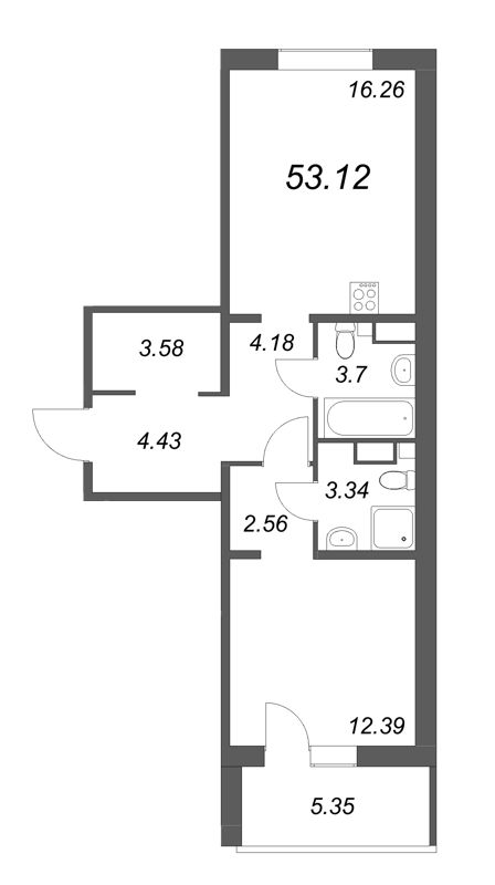 2 ккв (Евро) 53,4 м²