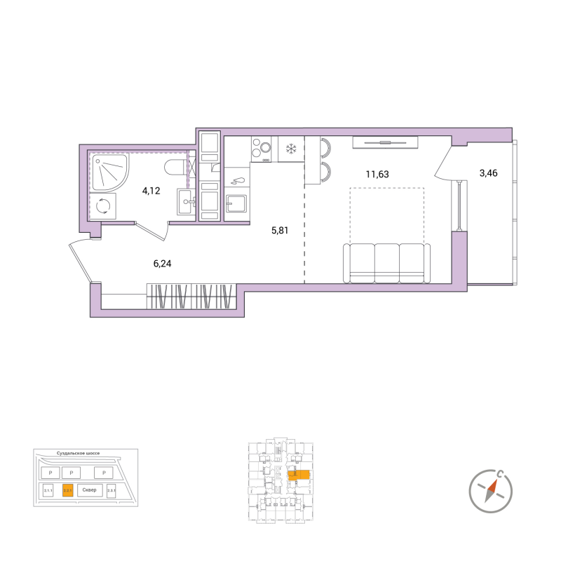 Студия 29,5 м²