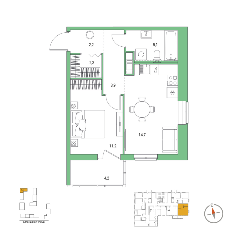 1 ккв 40,7 м²