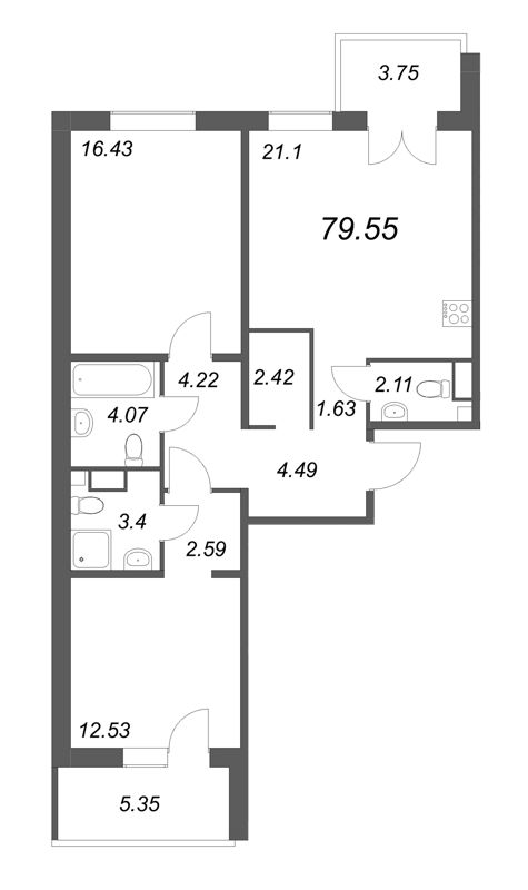 3 ккв (Евро) 78,3 м²