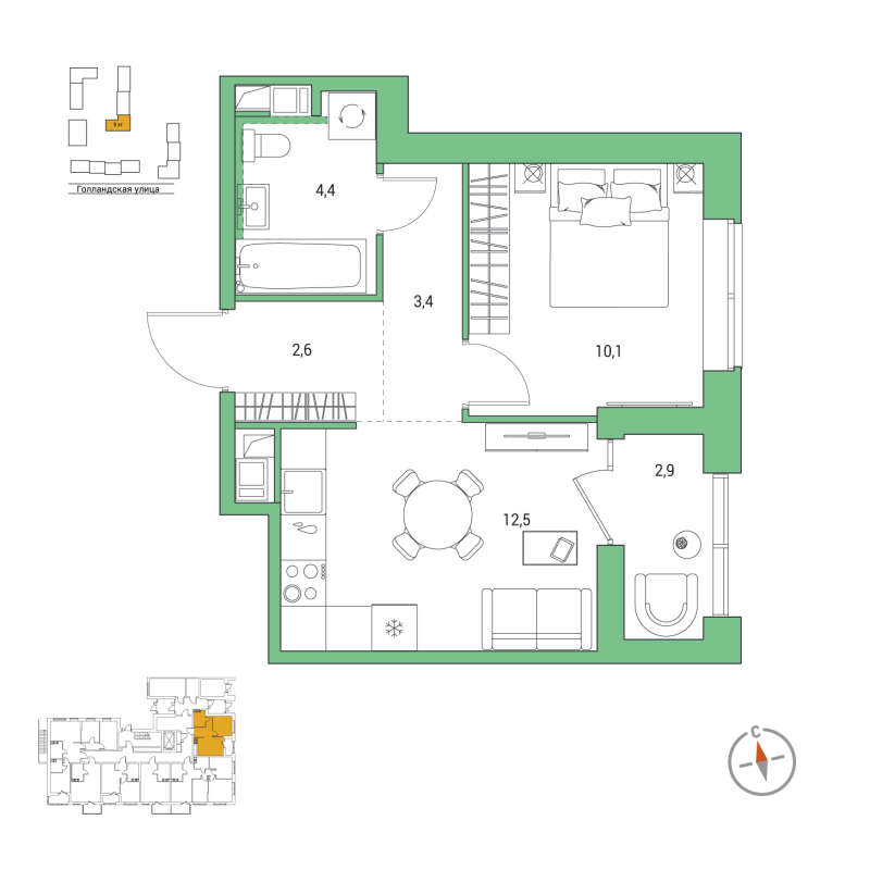 1 ккв 34,5 м²