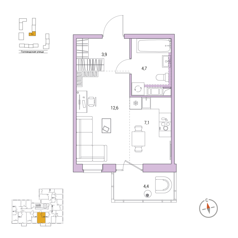 Студия 29,6 м²