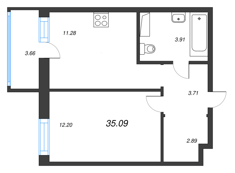 1 ккв 35,1 м²
