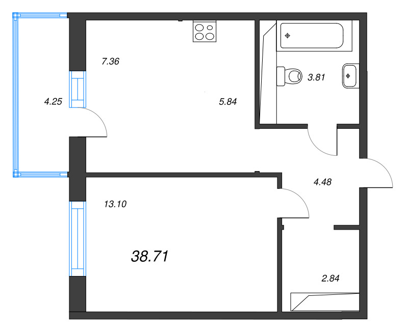 1 ккв 38,7 м²