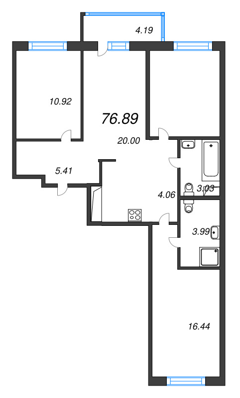 4 ккв (Евро) 76,9 м²