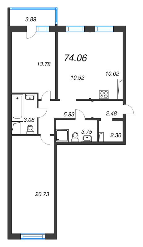 3 ккв (Евро) 74,1 м²