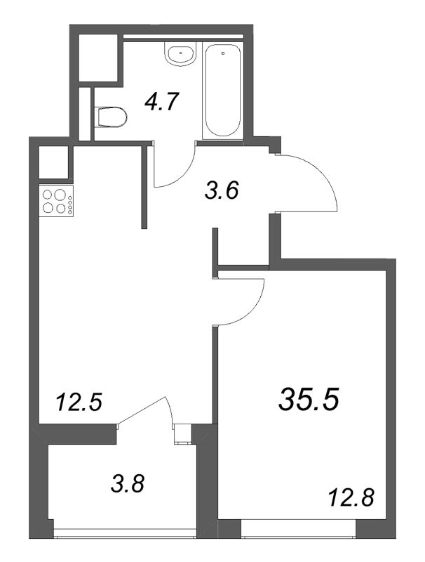 1 ккв 35,5 м²