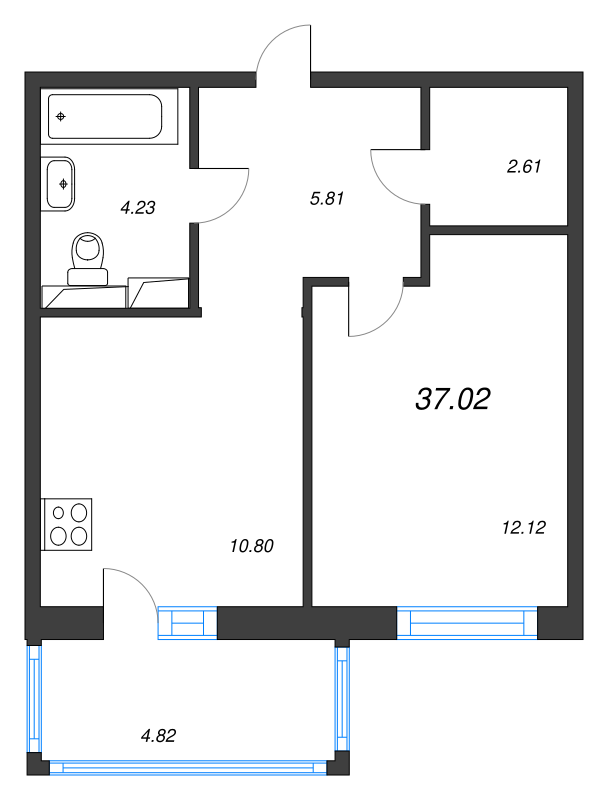 1 ккв 36,8 м²