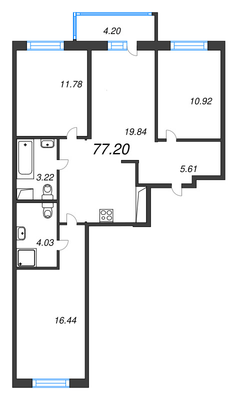4 ккв (Евро) 77,2 м²