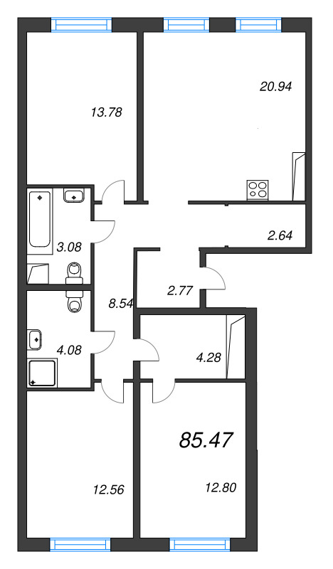 4 ккв (Евро) 85,5 м²