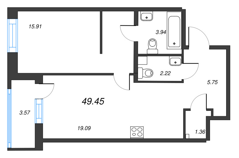 2 ккв (Евро) 50,1 м²