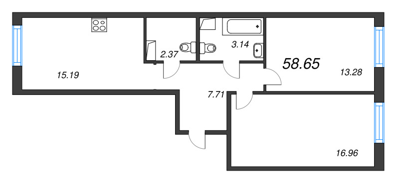 3 ккв (Евро) 58,7 м²