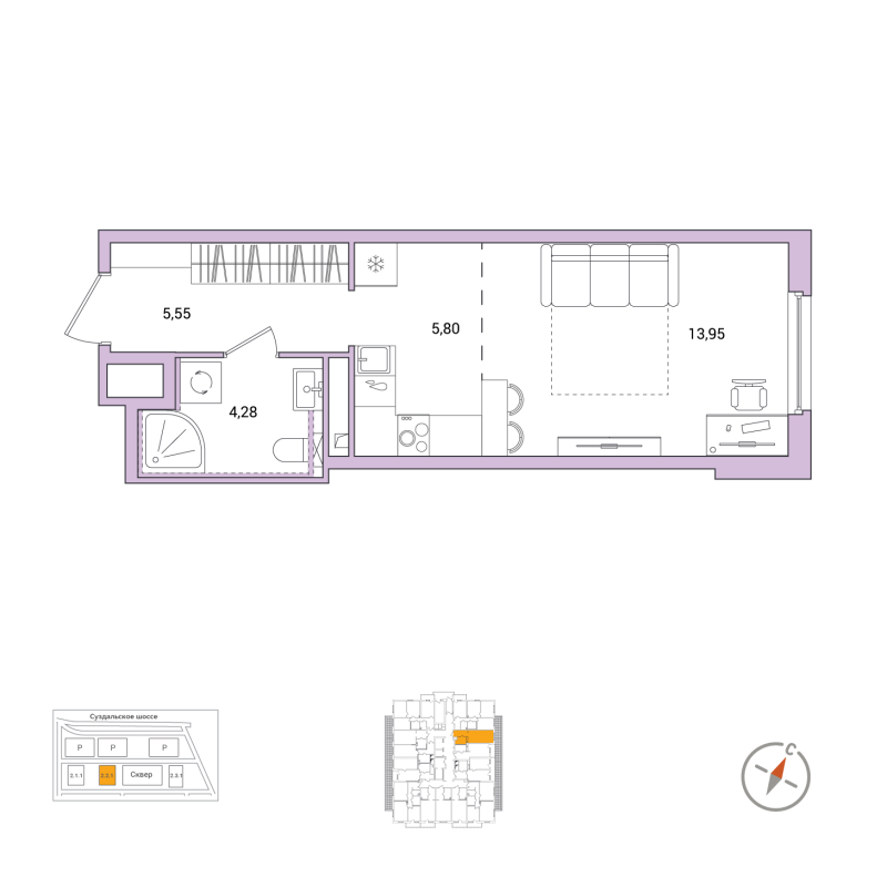 Студия 29,6 м²