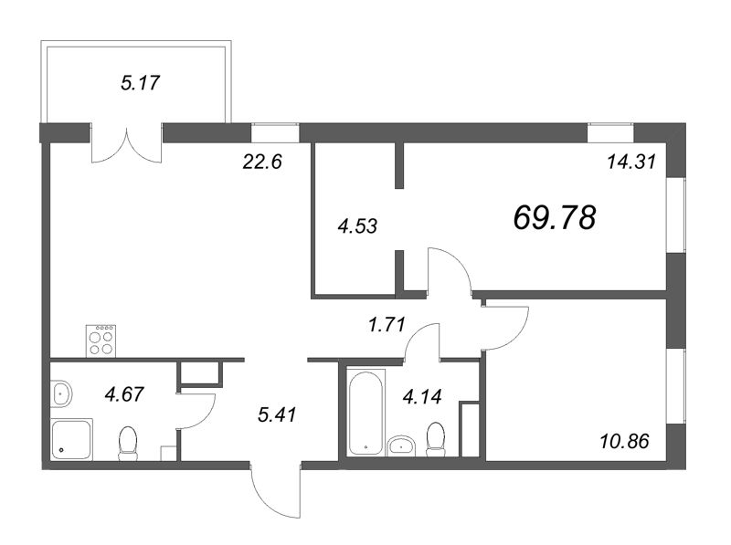 3 ккв (Евро) 70 м²