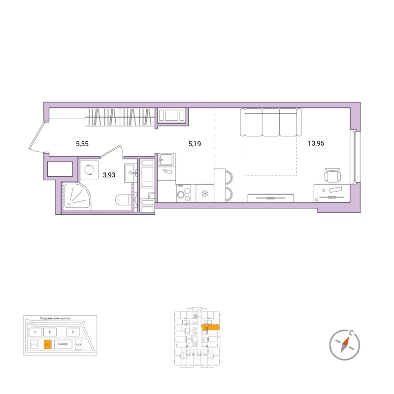 Студия 28,6 м²