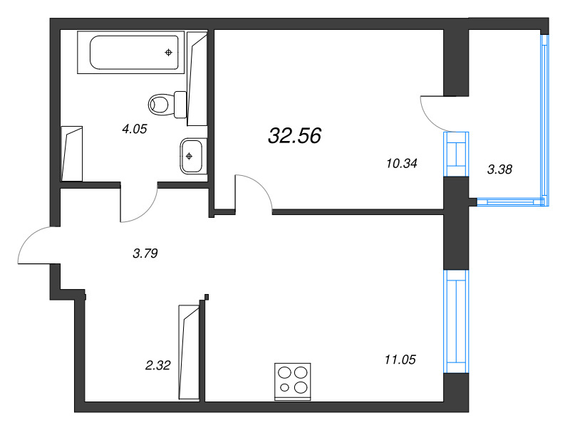 1 ккв 32,6 м²