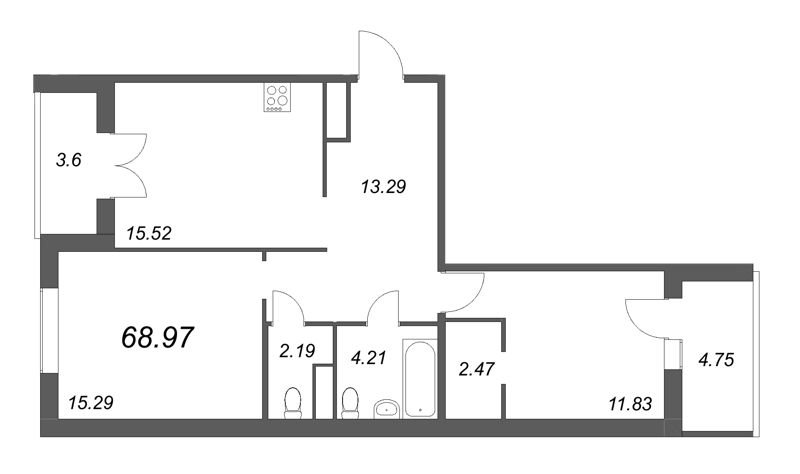 3 ккв (Евро) 69,5 м²