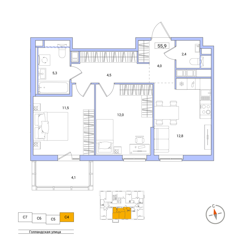 2 ккв 55,8 м²