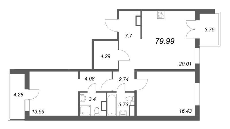 3 ккв (Евро) 79,1 м²