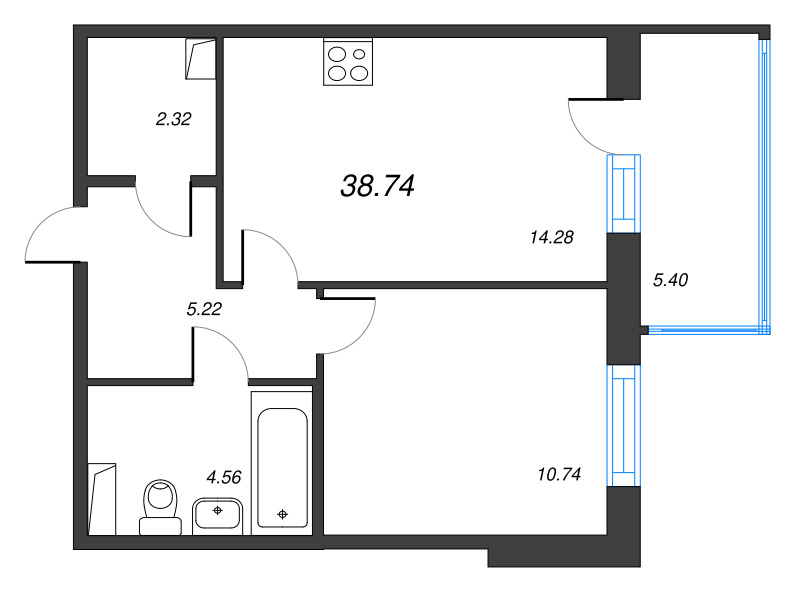 1 ккв 38,7 м²