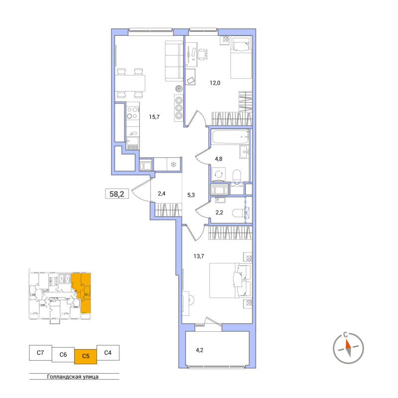 3 ккв (Евро) 58,2 м²