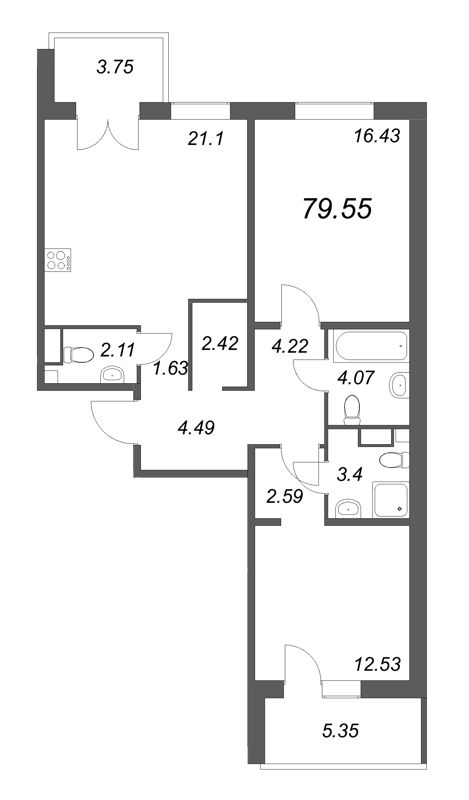 3 ккв (Евро) 78,3 м²
