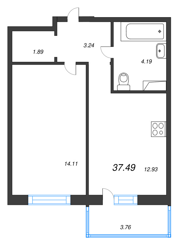 1 ккв 37,5 м²