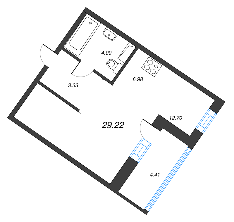 Студия 28,7 м²
