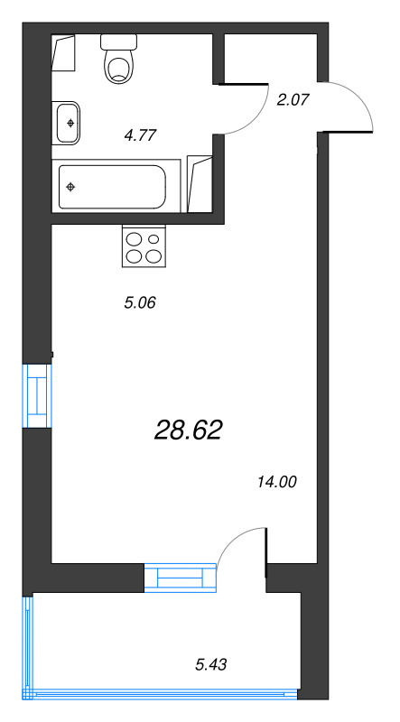 Студия 28,6 м²