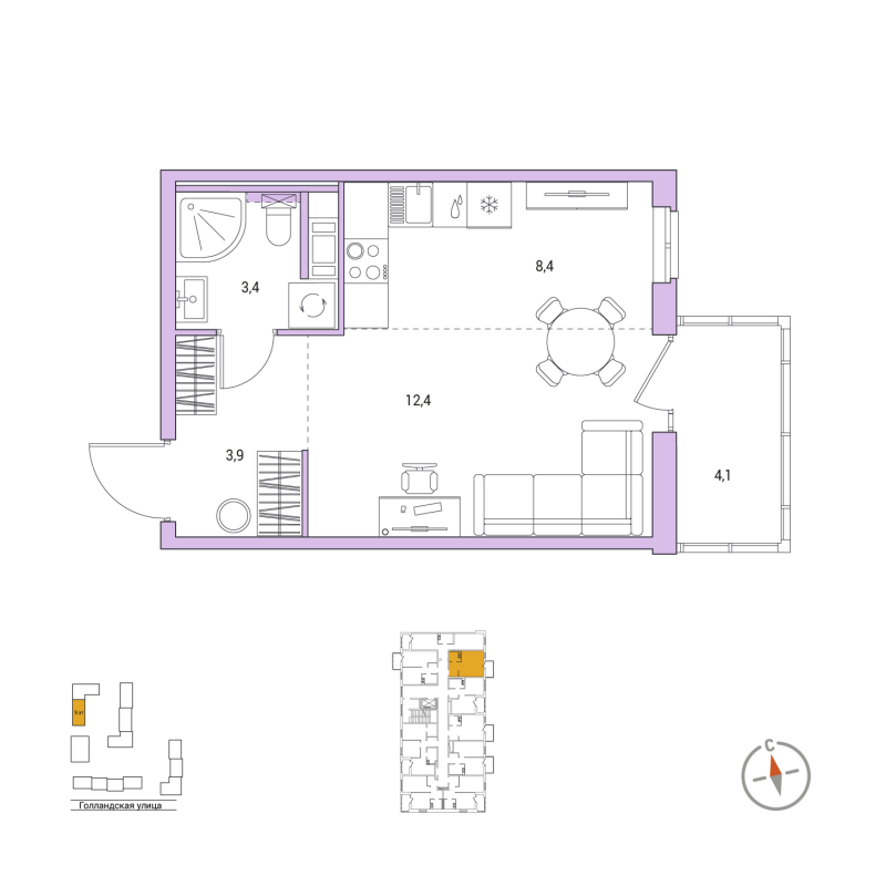 Студия 29,3 м²