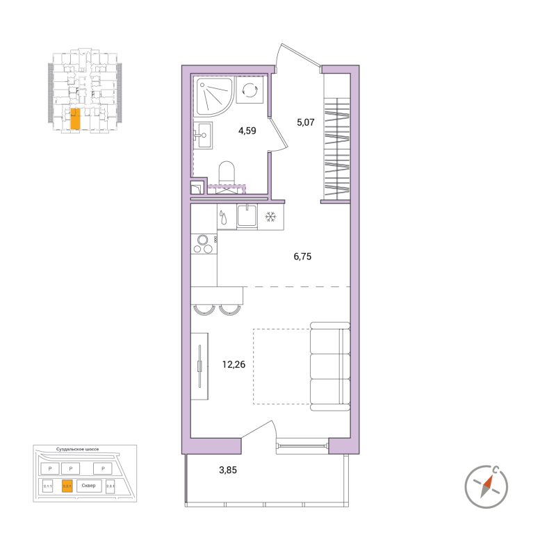Студия 29,8 м²