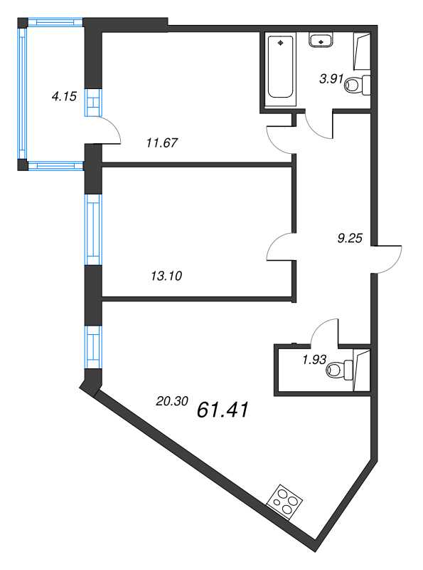 3 ккв (Евро) 61,3 м²